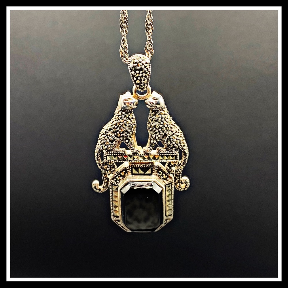 Vintage Silver Marcasite Jaguar Panther Necklace
